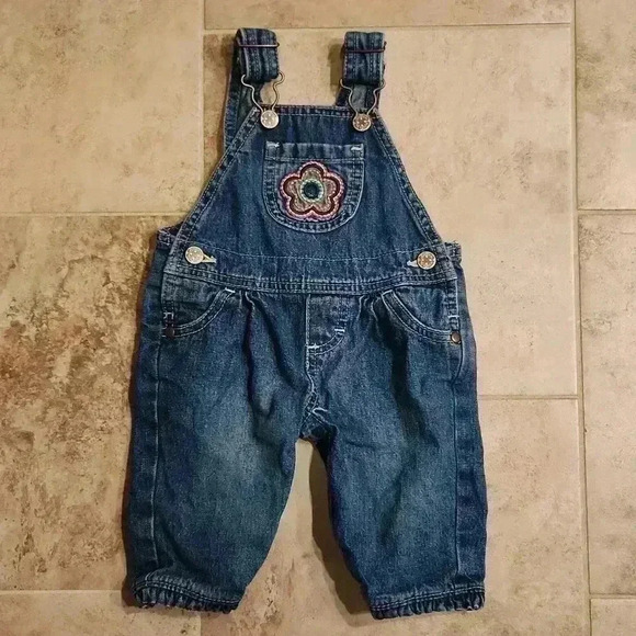 OshKosh Bgosh Denim Ruffle Hem Overalls - Picture 1 of 8